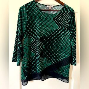 Roz & Ali Designer Emerald & Black Patterned Flowy Blouse Women’s Size L